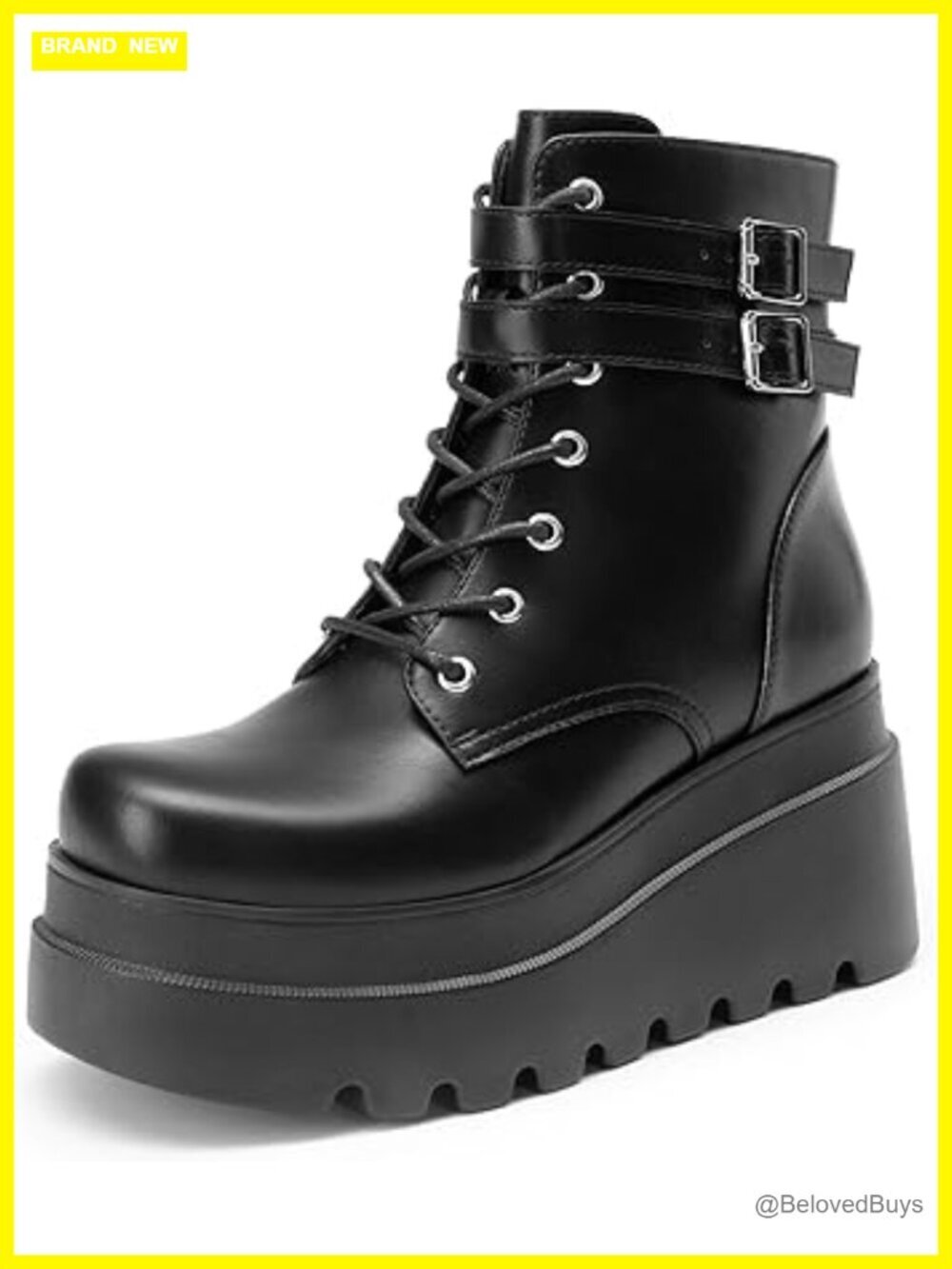Women's Platform Combat Ankle Boots Chunky High Heel Lace Up Motorcycle Booties - Picture 1 of 7